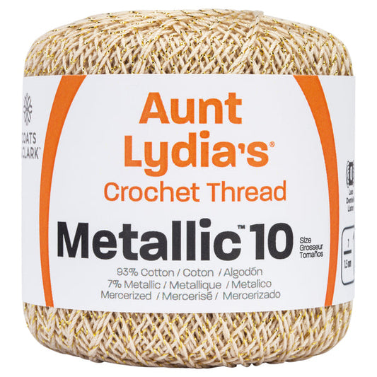 Aunt Lydia's Metallic Crochet Thread Size 10 Natural & Gold Pack of 3 *Pre-order*