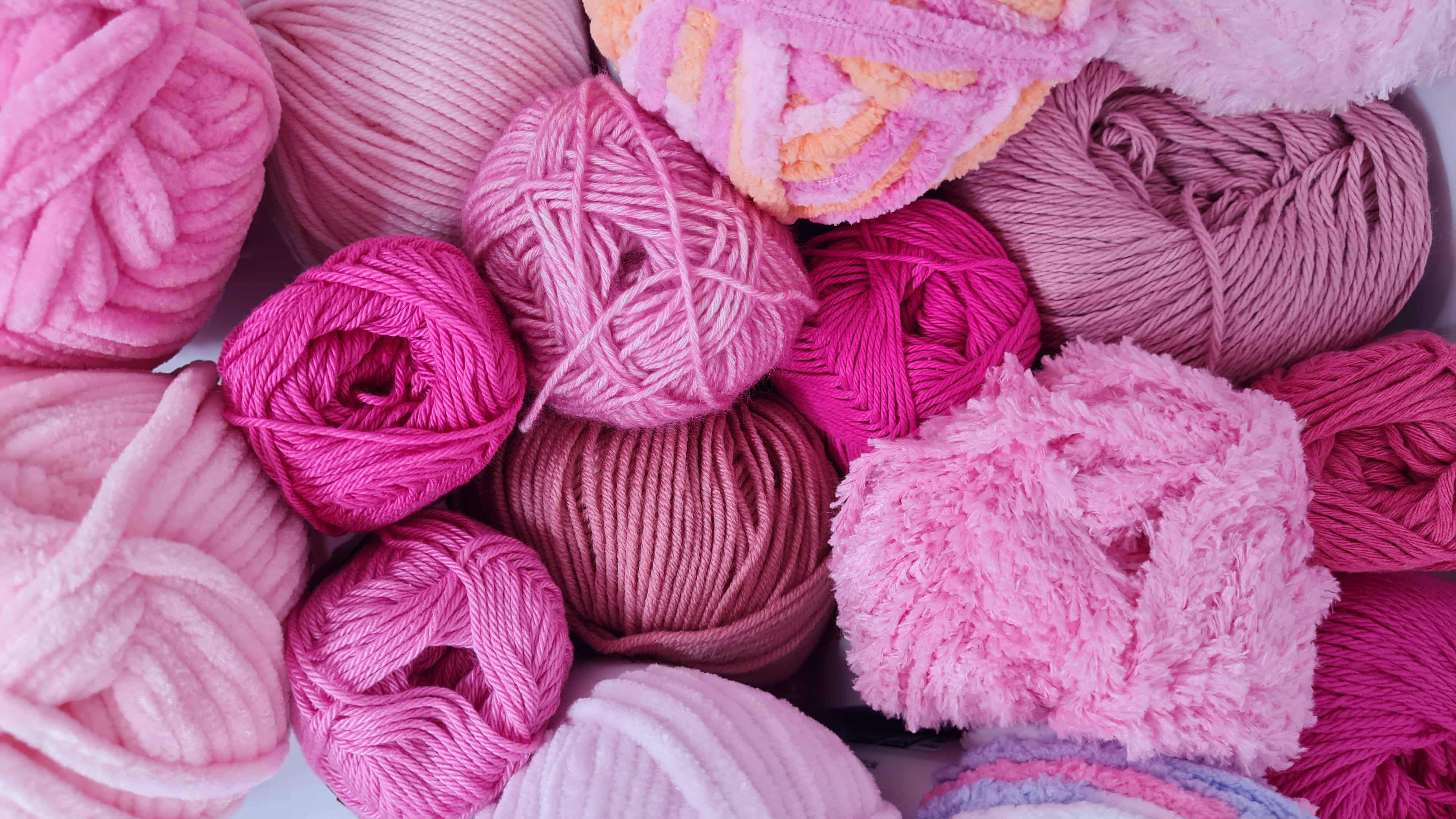 Pink yarns from Premier chenille , Bernat, Broadway merino dk, Scheepjes Catona, Stonewashed, Lily sugar and cream