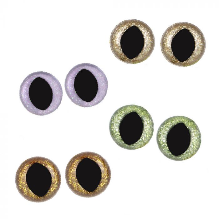 Glitter Cat Safety Eyes- shank back eyes (various sizes)