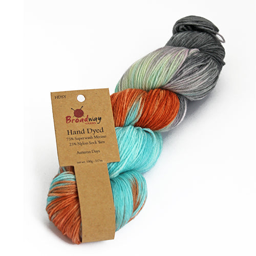 Broadway Hand dyed Sock yarn - Autumn Days pack of 5 skeins