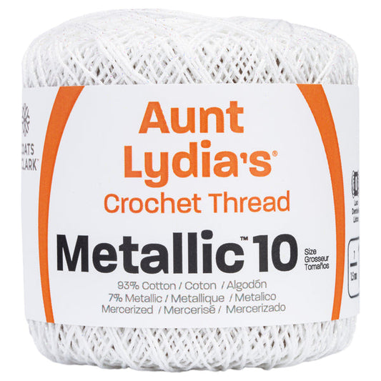 Aunt Lydia's Metallic Crochet Thread Size 10 White & Pearl Pack of 3 *Pre-order*