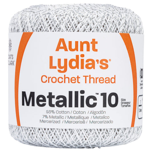 Aunt Lydia's Metallic Crochet Thread Size 10 White & Silver Pack of 3 *Pre-order*
