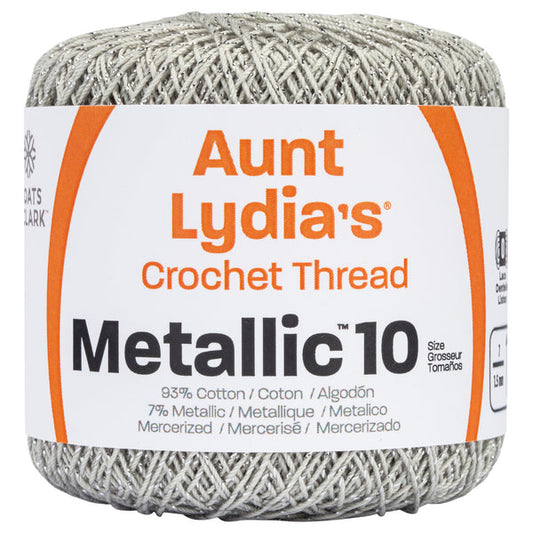 Aunt Lydia's Metallic Crochet Thread Size 10 Silver & Silver Pack of 3 *Pre-order*
