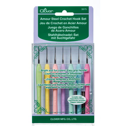 Clover Amour Crochet Steel Hook Set 7 sizes from 0.60mm to 1.75mm
